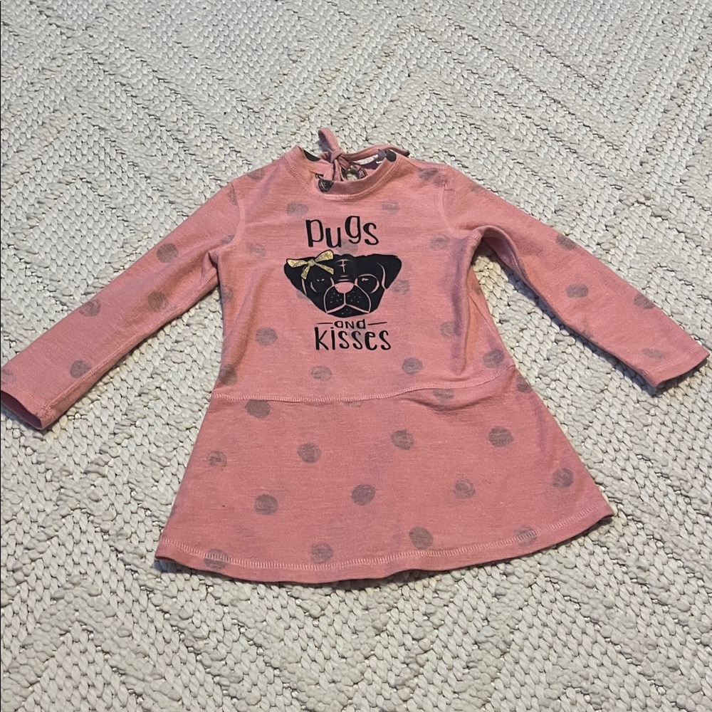 Pink Long Sleeve Dress with Pug Print and polka dots 4T reversible
